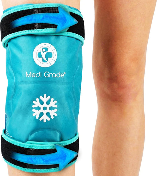 Medi Grade Knee Ice Pack Wrap, Reusable Ice Pack for Knee Pain and Surgery | Flexible cold compress for knee, dual fabric knee ice wrap retains cold longer, eases pain and supports surgery recovery