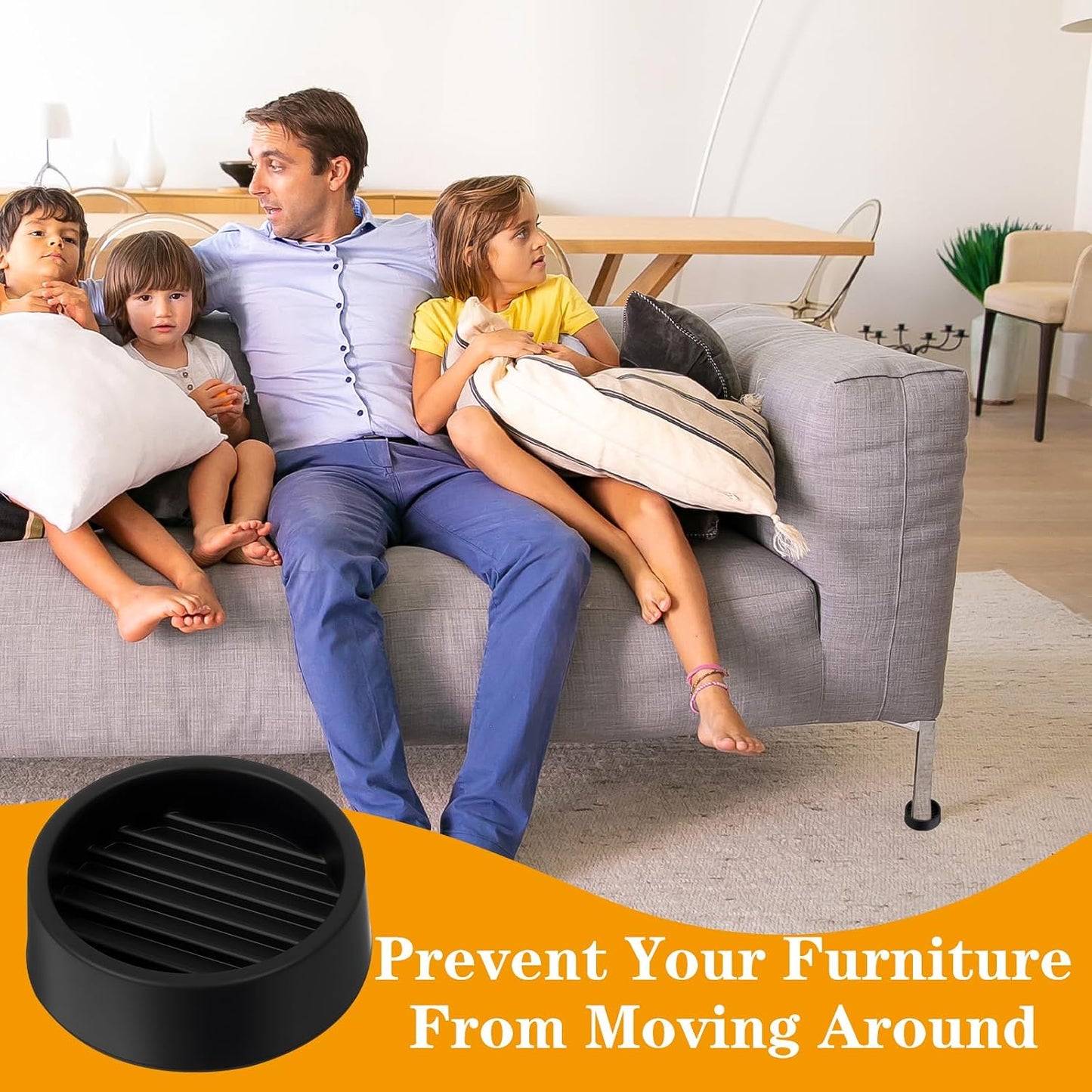 8 Pack Round Rubber Furniture Caster Cups, Non Slip Furniture Pads | 1.5 x 1.5" Furniture Gripper Anti Slide Floor Protector Rubber Furniture Feet for Bed Couch Table Chair Stoppers(Black)