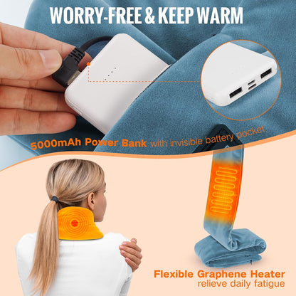 Girasol Heated Neck Wrap Heated Scarf for Neck Pain Relief, Neck Heating Pad with 5000mAh Power Bank, Cordless Thermal Neck Brace Electric Heated Neck Warmer with 3 Heating Levels (Purple)