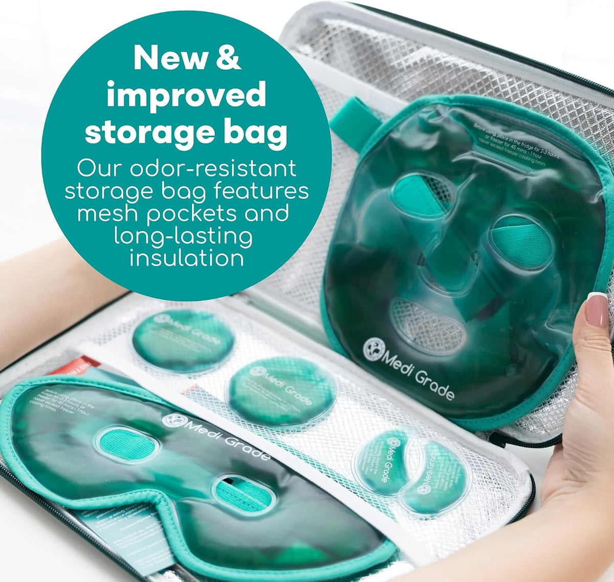Medi Grade Face Ice Pack and Cooling Eye Mask Set, ChillGel Gel Mask, Green