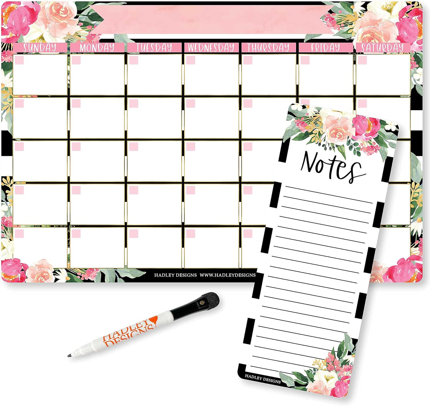 Hadley Designs Magnetic Calendar for Refrigerator - Kraft White Magnetic Dry Erase Calendar, Dry Erase Calendars for Wall, Magnet Fridge Calendars, Notepad for Fridge with Magnet