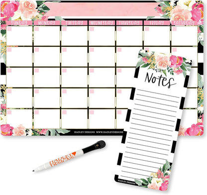 Hadley Designs Magnetic Calendar for Refrigerator - Kraft White Magnetic Dry Erase Calendar, Dry Erase Calendars for Wall, Magnet Fridge Calendars, Notepad for Fridge with Magnet