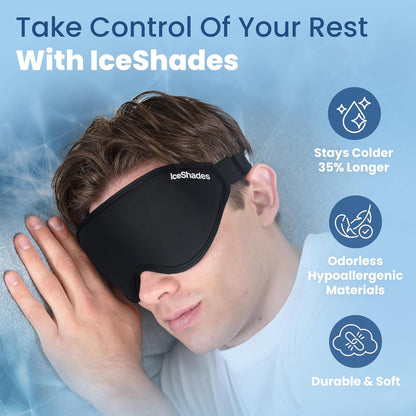 IceShades Cooling Gel Eye Mask for Migraine Relief, Tension & Hangover Migraine Mask, Cold Compress for Headache Dark Circles Tired Puffy Eyes, Reusable Ice Pack for Sleeping, Blue