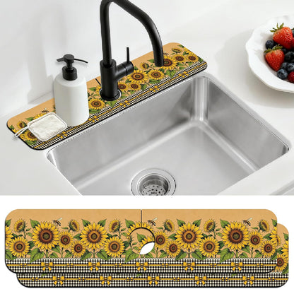 2Pcs Peonies Kitchen Sink Splash Guard Faucet Mat Vintage Florals Faucet Mat For Bathroom Kitchen 5.5x23.6In