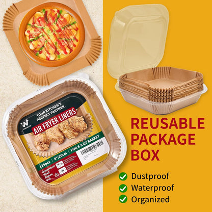 40GSM Air Fryer Liners, 6.5 Inch Air Fryer Liners Disposable, Unbleached Paper For 3-5Qt, Raw Wood Pulp, Double-Sided Silicone, For Health-Conscious Cooks & Busy Families, Square 100pcs
