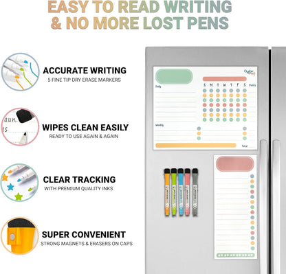 Oyster&Pop Black Chore Charts for Multiple Kids - 3 Pack Magnetic Dry Erase | Build responsibility, independence and routines - give kids and teens their own black magnetic board and weekly rewards