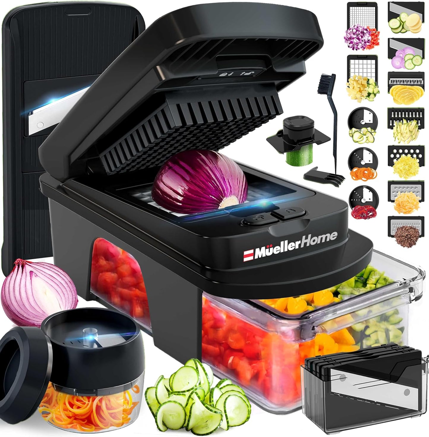 Mueller The Real Original Pro Vegetable Chopper & Mandoline Slicer, 10-in-1 | since 2013, 8 Blade Food Veggie Chopper, Onion Vegetable Cutter with Container, Kitchen Gadgets & Essentials