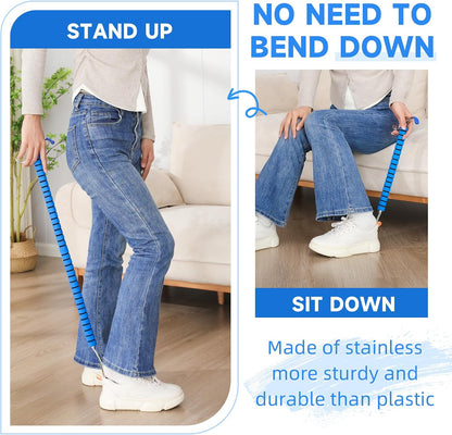 Fanwer Metal Long Shoe Horn with Dressing Stick - Shoe Horn Long Handle for Seniors, Disabled, Elderly | Adjustable Dressing Aid for Post-Surgery, Limited Mobility | Sock Remover & Shoe Helper Tool