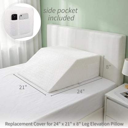 Leg Wedge Pillow Cover 24x21x8 in, Zipper & Pockets, Gray