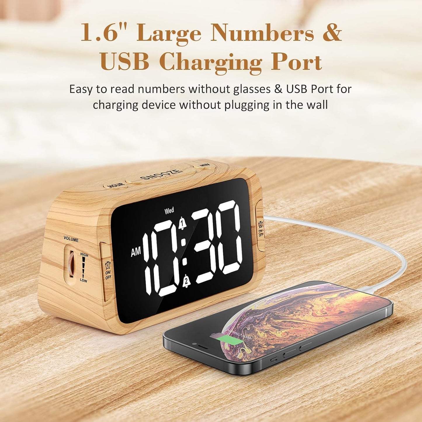 Odokee Digital Dual Alarm Clock for Bedroom with 0-100% Dimmable Display | Easy to Set Alarm Clock with Weekday/Weekend Mode - Loud Alarm for Heavy Sleepers with 5 Sounds Adjustable Volume - Blue
