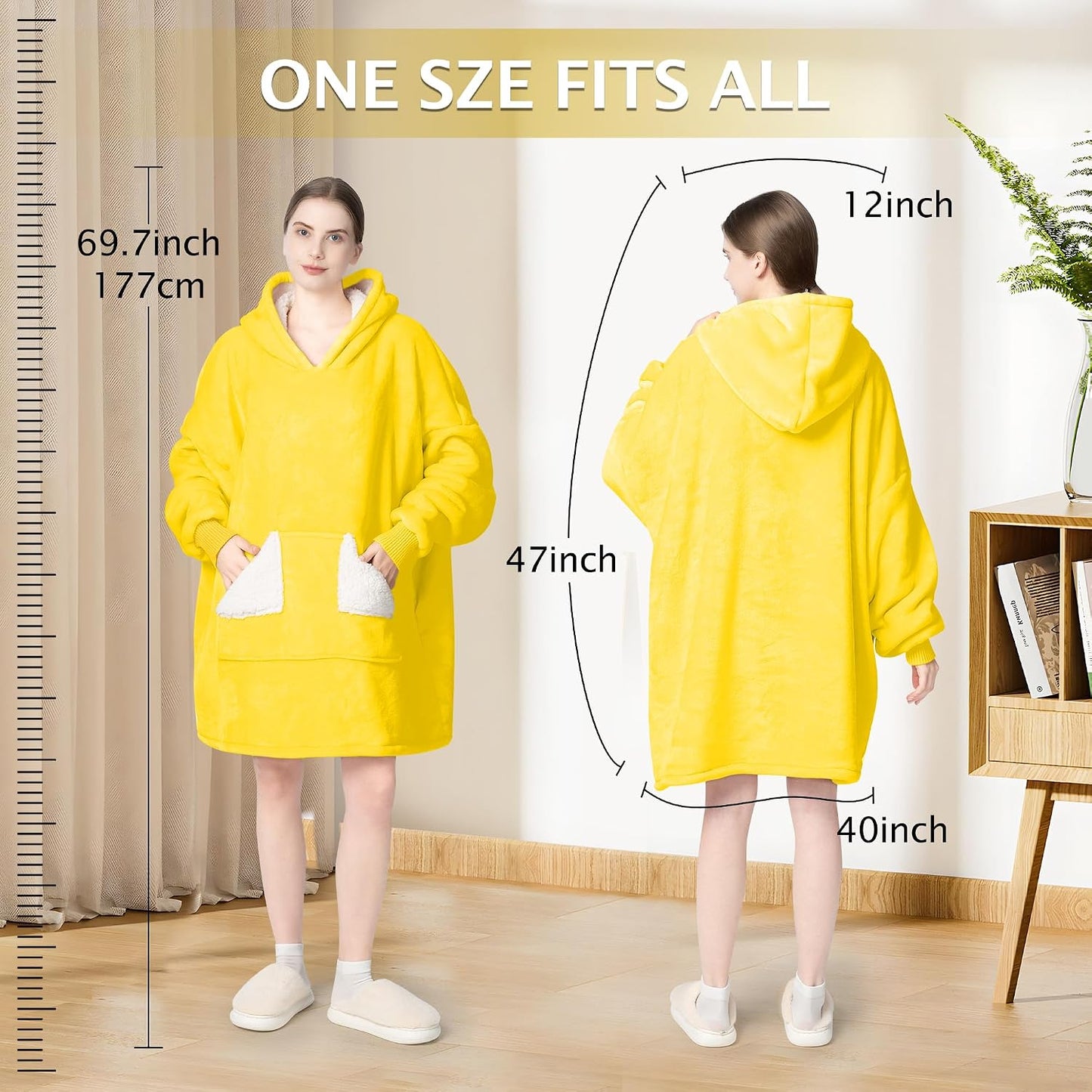 Wearable Blanket Hoodie, Oversized Sherpa Fleece Sweatshirt Blanket with Giant Hood Pocket and Sleeves for Adult, Warm & Cozy Grey Blanket Gifts for Women