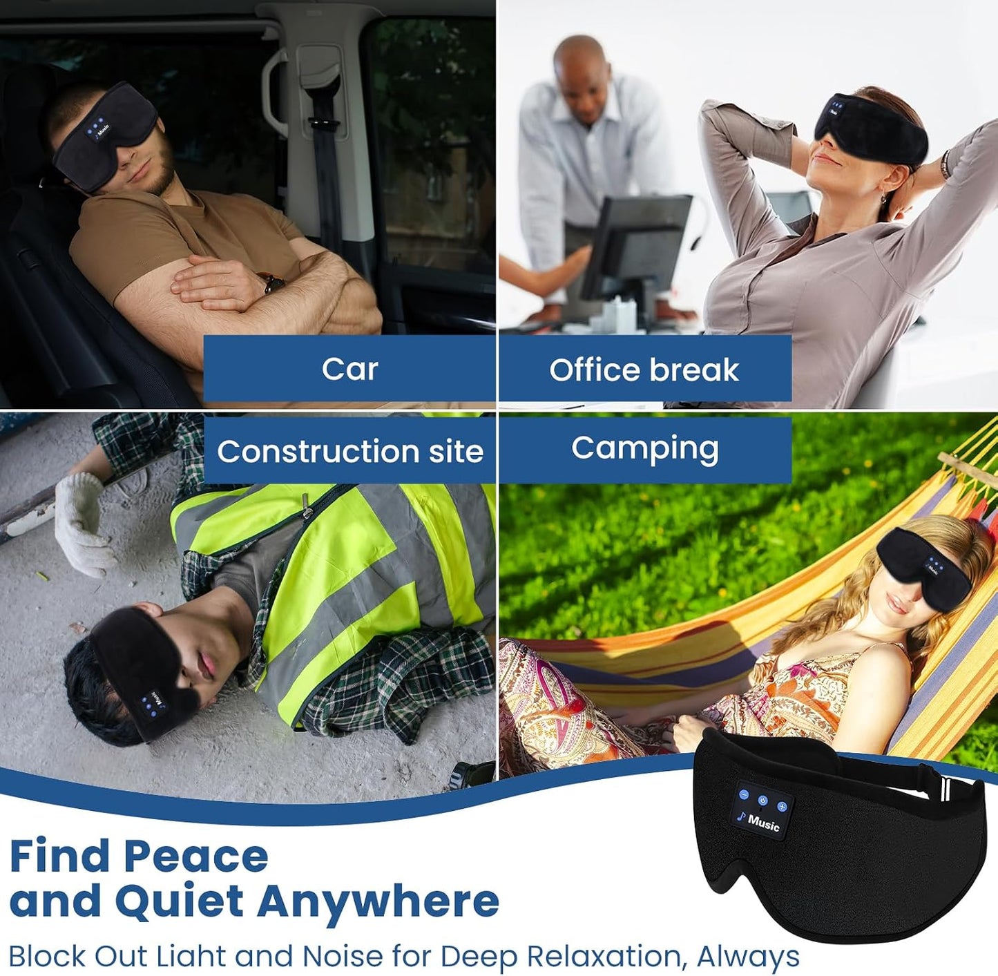 3D Sleep Mask with Bluetooth Headphones, Sleeping Headphones for Side Sleepers, Wireless Music Eye Mask with Ultra-Thin Stereo Speakers for Men, Women