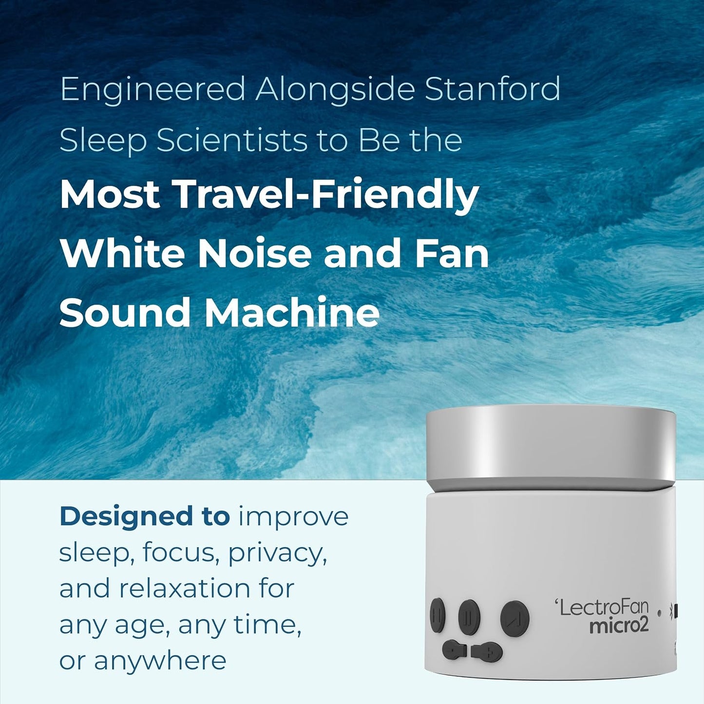 Adaptive Sound Technologies LectroFan Micro2+ - White Noise Machine for Relaxation Support - Multiple Non-Looping Sounds - Built-in Microphone - Sound-Masking - Lightweight Construction - Black
