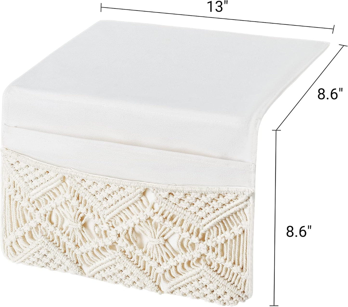Mkono Macrame Bedside Caddy, Boho Bed Storage Organizer, 4 Pockets Ivory | Dorm Room Bed Caddy, Home Decor, Remote Control Magazine Glasses, Bedroom Living Room, Non-Slip, Space Saving Holder