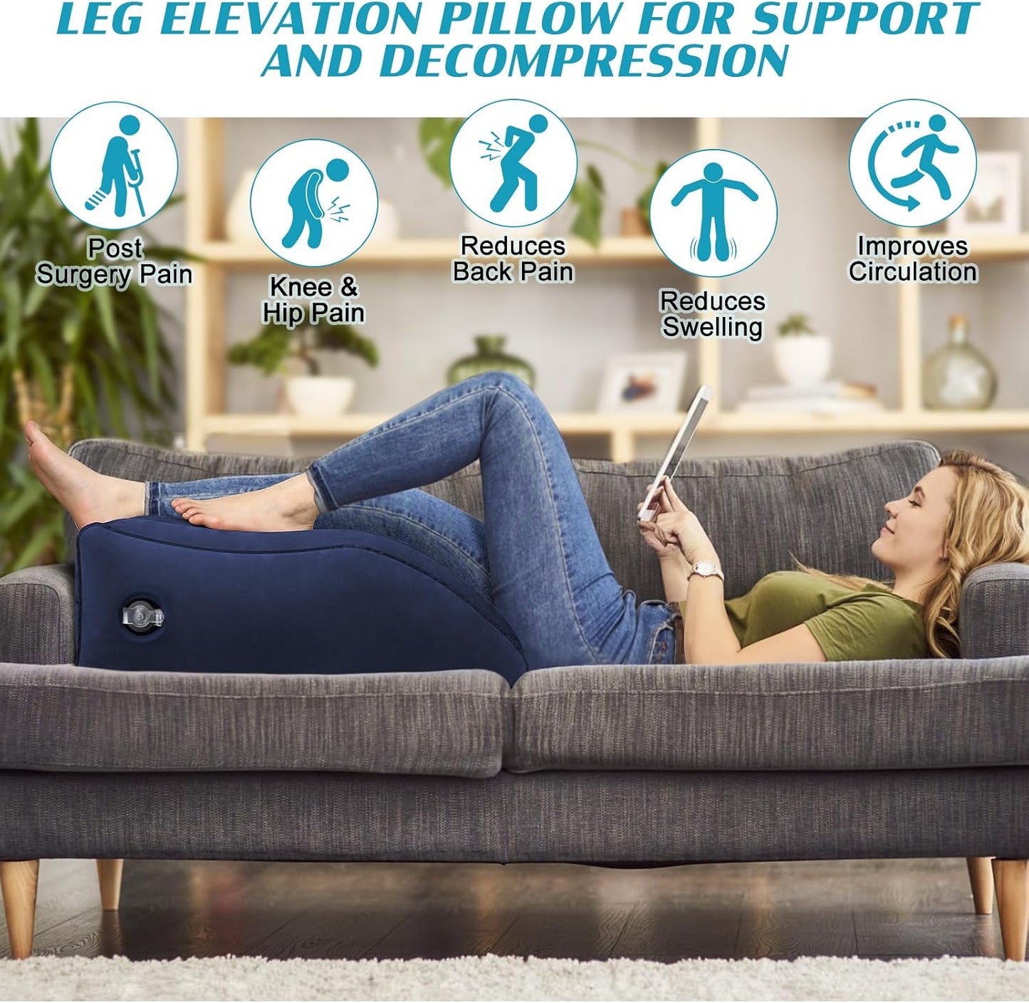 Wedge Pillow for Sleeping - Inflatable Leg Elevation Pillow for Swelling,Circulation,Leg & Back Pain Relief,Leg Support Pillow,Leg Wedge Pillows for After Aurgery,Hip,Foot,Ankle Recovery (Black)