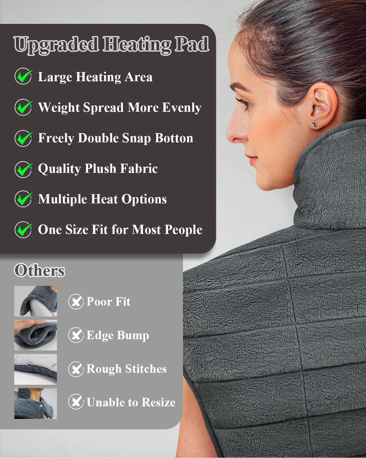 Heating Pad for Neck and Shoulders and Back Weighted,24x23In,Silver Grey | Electric Heated Wrap for Daily Relaxation, 6 Heat Settings, 4 Auto-Off Timers, Large Heat Pad for Women Men,Birthday Gift