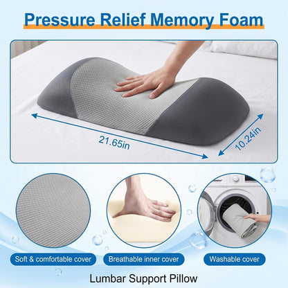 Lumbar Support Pillow for Sleeping,Premium Memory Foam Lower Back Pain Relief Bed Rest Support Pillows for Car Bed,Couch,Waist Support Care Cushion,Sleep Lumbar Pillow (Black Grey)