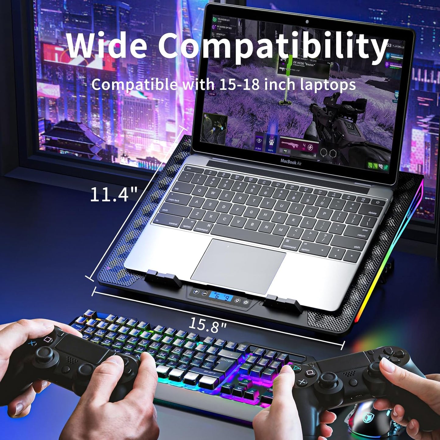 KeiBn Upgarde Laptop Cooling Pad, RGB Lights Laptop Cooler 6 Fans for 15.6-17.3 Inch Laptops, 7 Height Stands, 10 Modes Light, 2 USB Ports, Desk or Lap Use (A8,Blue)