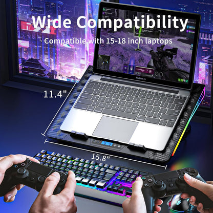 KeiBn Upgarde Laptop Cooling Pad, RGB Lights Laptop Cooler 6 Fans for 15.6-17.3 Inch Laptops, 7 Height Stands, 10 Modes Light, 2 USB Ports, Desk or Lap Use (A8,Blue)