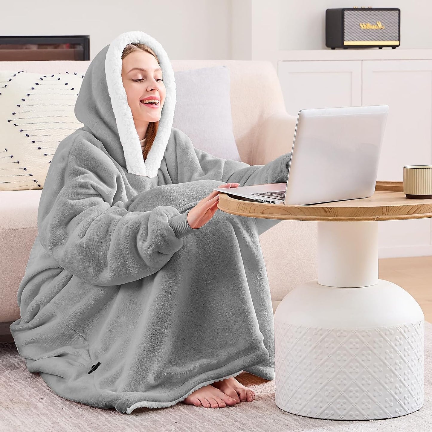 yescool Wearable Blanket Hoodie, Flannel Sherpa Fleece Blanket Sweatshirt for Adults Women Men,One Size Fits All - Colors B