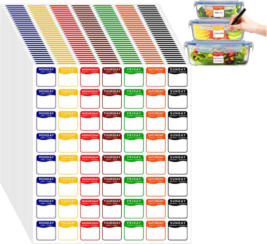 1680 Pcs 1" Square Day of The Week Labels, Removable & Writable Food Stickers in English/Español/Français for Restaurant Kitchen Containers and Inventory Management (Inches, 1 x 1)