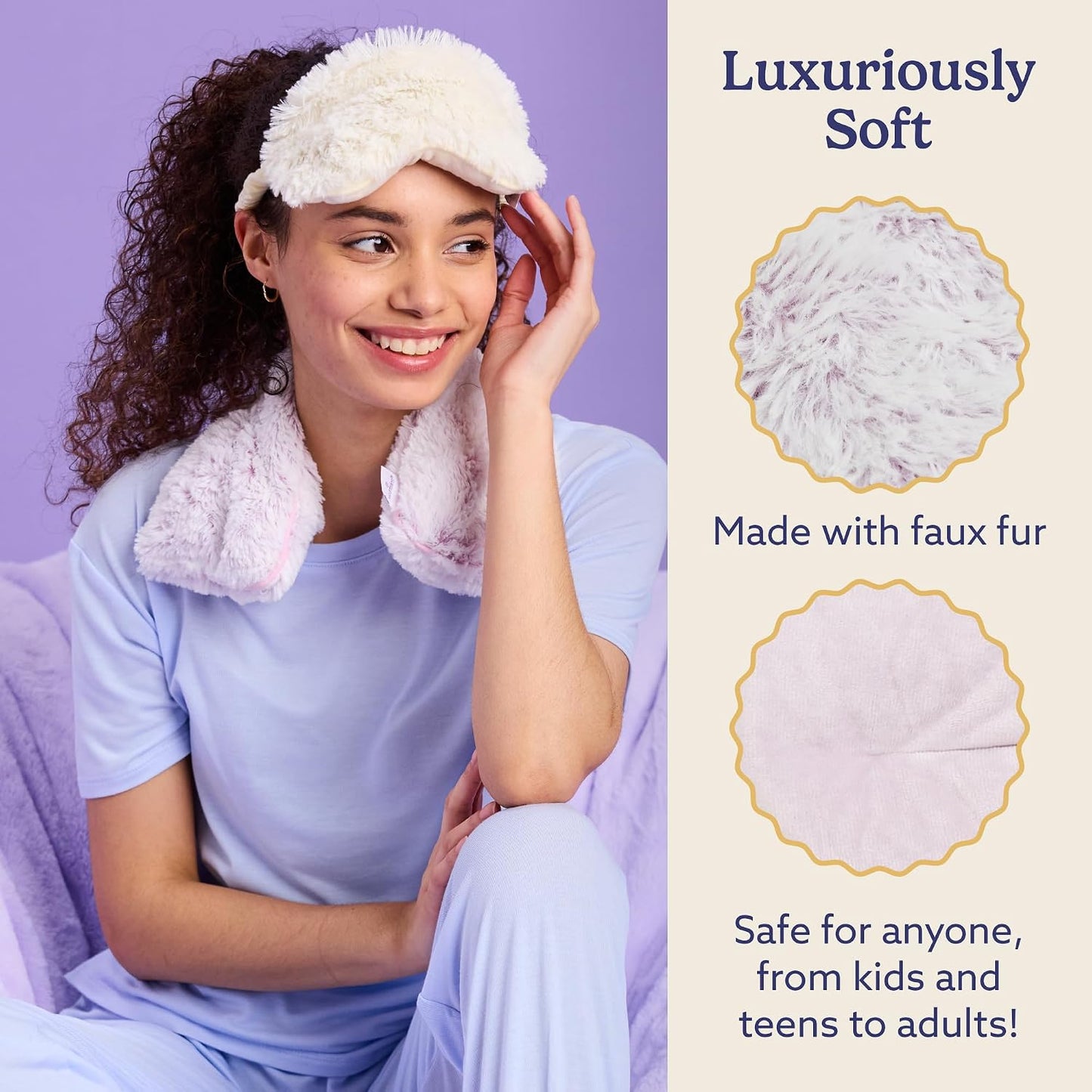 warmies Microwavable Shoulder Heating Pad, Neck Warmer & Heat Pack, Snowy | Steady Pressure, Cooling Relief, Scented with Calming French Lavender, Microwave 30 sec, Freeze 2-3 hrs, Soft Faux Fur