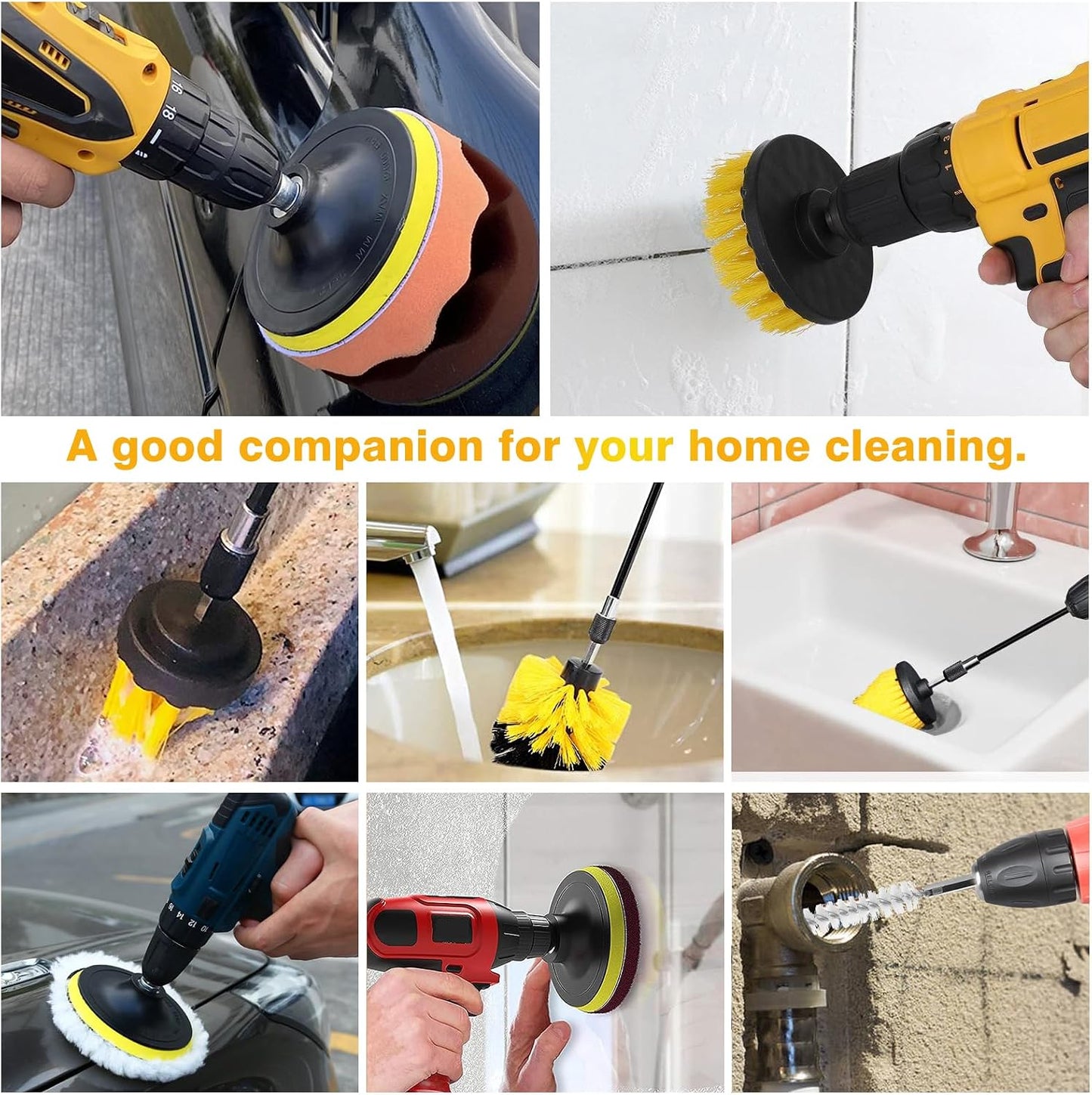 30 Piece Drill Brush Attachments Set, Scrub Pads & Sponge & Wire Brush for Drill, Power Scrubber Brush with Extend Long Attachment, Drill Scrubber Brush Kit for Bathroom, Floor, Car, Grout