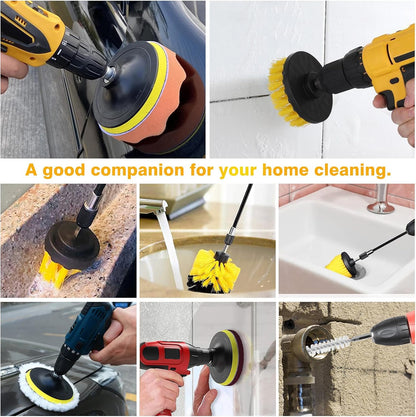 30 Piece Drill Brush Attachments Set, Scrub Pads & Sponge & Wire Brush for Drill, Power Scrubber Brush with Extend Long Attachment, Drill Scrubber Brush Kit for Bathroom, Floor, Car, Grout