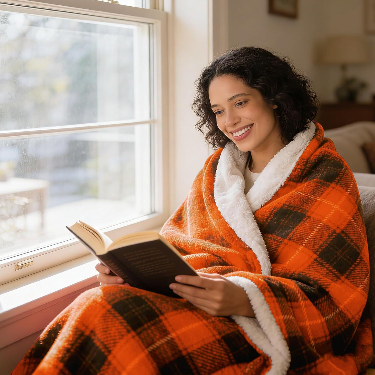 Heated Electric Blanket, Red Christmas Sherpa Plaid Throw Blanket