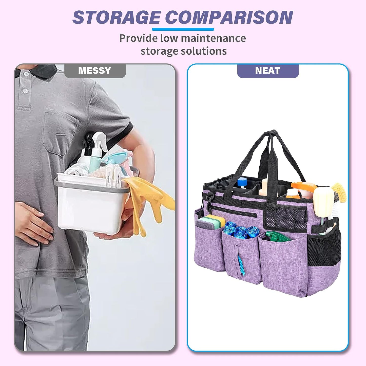 IBVIVIC Wearable Cleaning Caddy Bag for Cleaning Supplies, Black | Cleaning Organizer Tote Bag with Handle & Shoulder Straps Kitchen Cleaning Supplies Storage Bag for Cleaners & Housekeepers