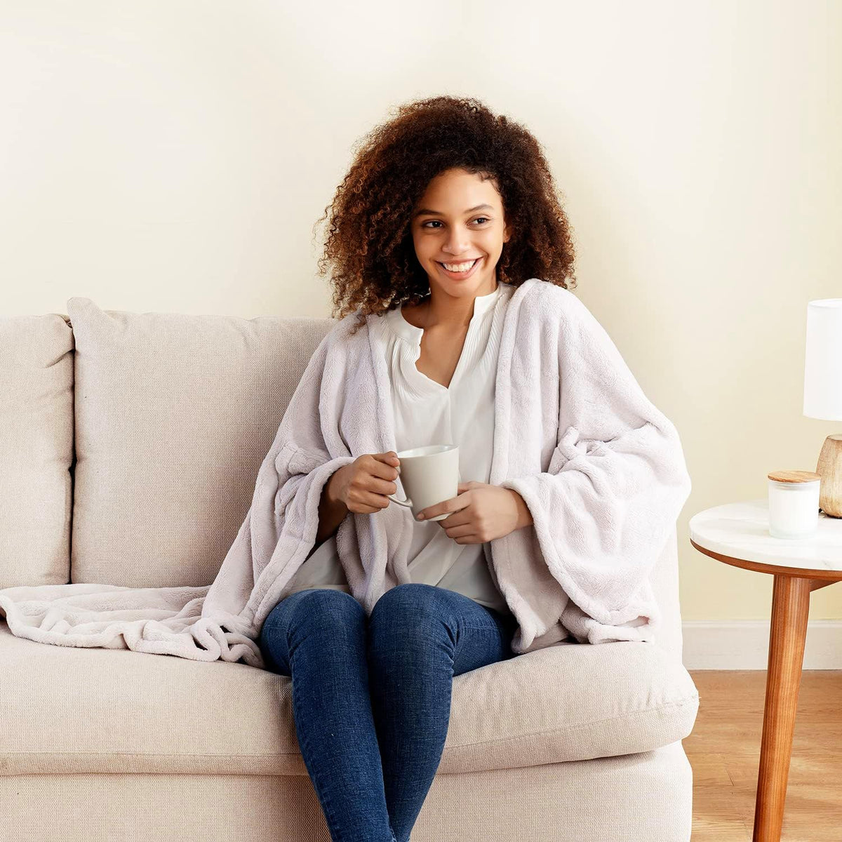 Berkshire Blanket Primalush™ Wearable Blanket, Cozy Loungewear Pocketed Plush Cape Wrap for Adults & Teens(Purple, One Size 58"X64")