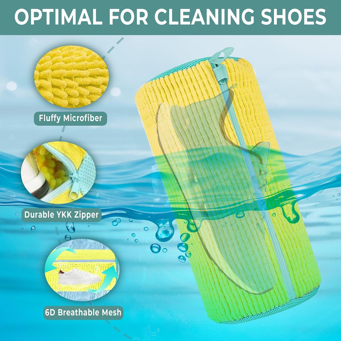 Shoe Washing Machine Bag 3PCS – Laundry Shoes Bag for Washer & Dryer | Reusable Shoe Cleaning Bag, 360° Deep Microfiber Clean,Self-Locking Zipper