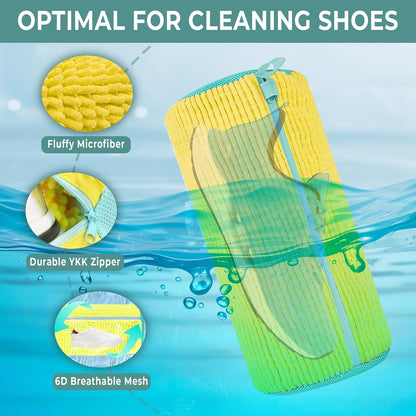 Shoe Washing Machine Bag 3PCS – Laundry Shoes Bag for Washer & Dryer | Reusable Shoe Cleaning Bag, 360° Deep Microfiber Clean,Self-Locking Zipper