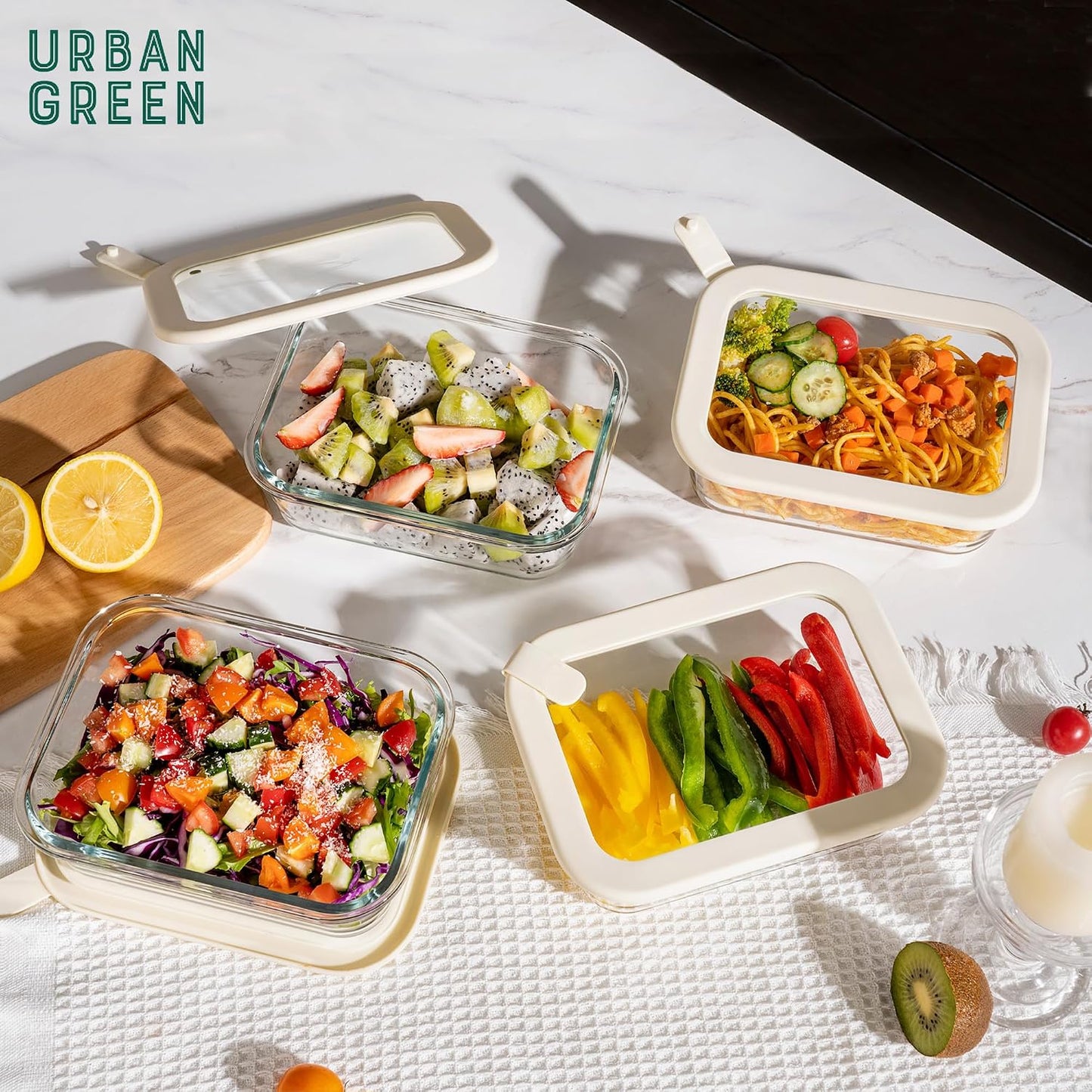 Glass Food Storage Containers with Glass Lids, Microwave Safe Food Container Set, Aitight Meal Prep Container Set, BPA Free, 2 extra Colanders, LeakProof, 2 Pack of 60oz