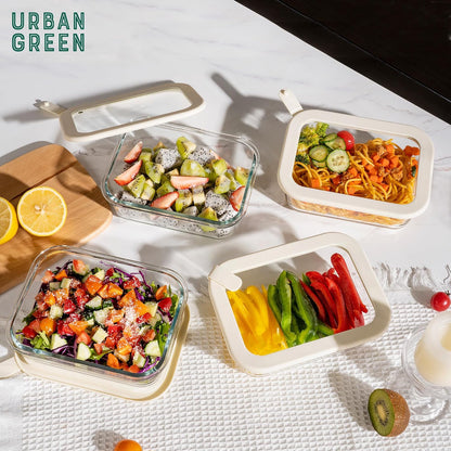 Glass Food Storage Containers with Glass Lids, Microwave Safe Food Container Set, Aitight Meal Prep Container Set, BPA Free, 2 extra Colanders, LeakProof, 2 Pack of 60oz