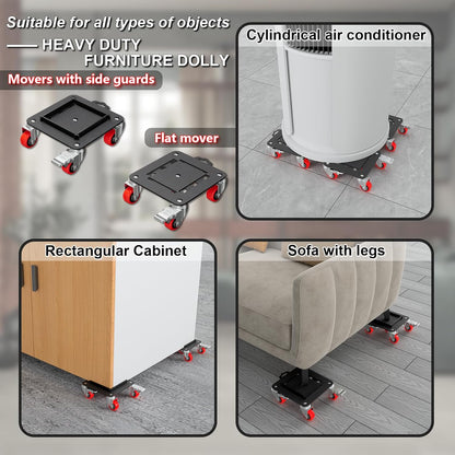 MYUEA Furniture Dolly 5 Wheels Heavy Duty with Removable Side Guards,3307 Lbs Capacity,360° Rotating Wheels & Side Brake,Furniture Movers Lifter Tool with Wheels for Appliances,Sofas,Beds,Pianos