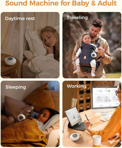 Glocusent 3-in-1 Portable Baby Sound Machine, White Noise Machine for Sleeping, Night Light & Phone Connected Speaker 34 Sounds Timing Function 1000mAh Large Battery Designed for Travel