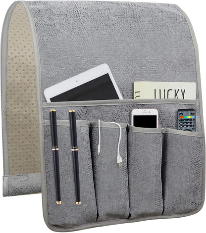 Remote Control Holders for Armchairs, Couch Caddy, Featuring Non-Slip Bases | 5 Pockets Bedside Storage Pocket for TV Remote Holder, Phone Tablet Kindle, Magazines, Gifts for Seniors (Beige, 35"X12.4")