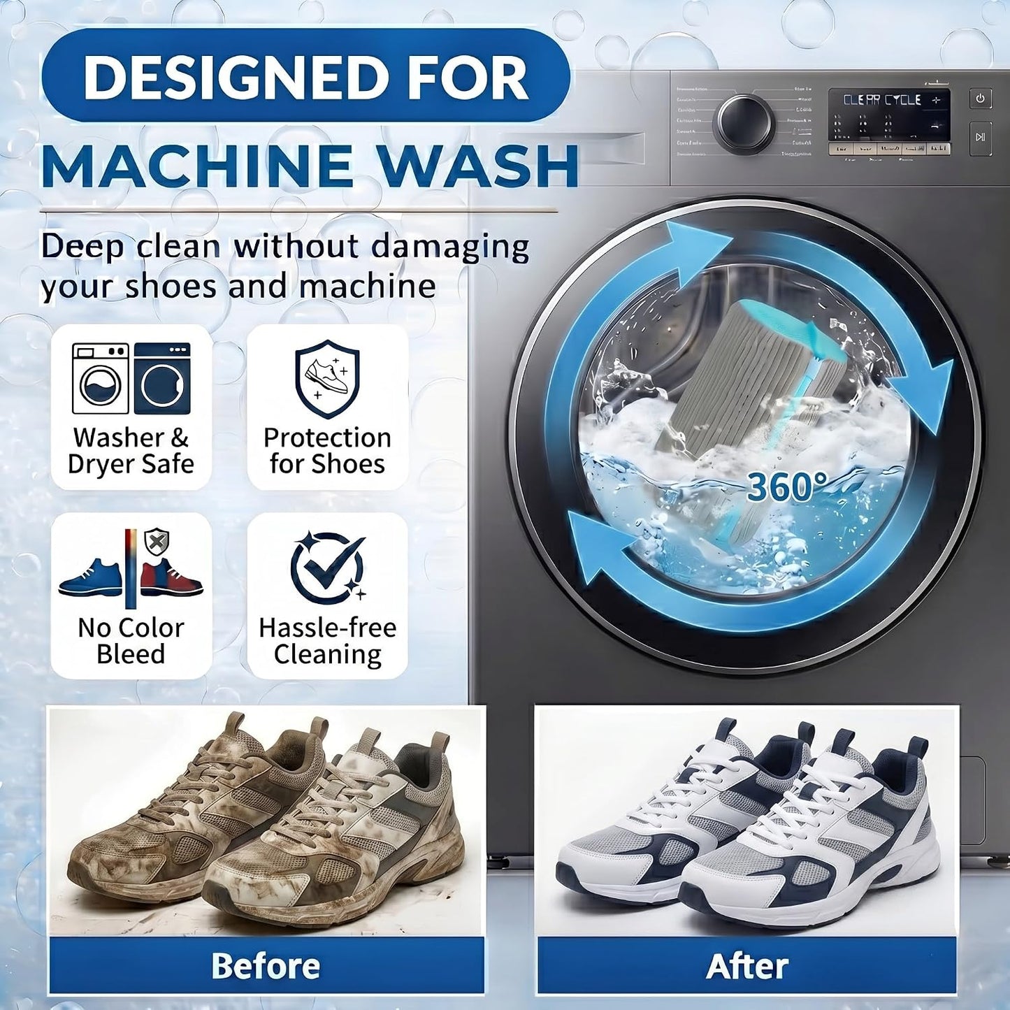 Shoe Washing Machine Bag Laundry Shoe Bag for Washer and Dryer, 2pc Reusable Shoe Cleaning Bag for Sneakers with Secure Locking Zipper