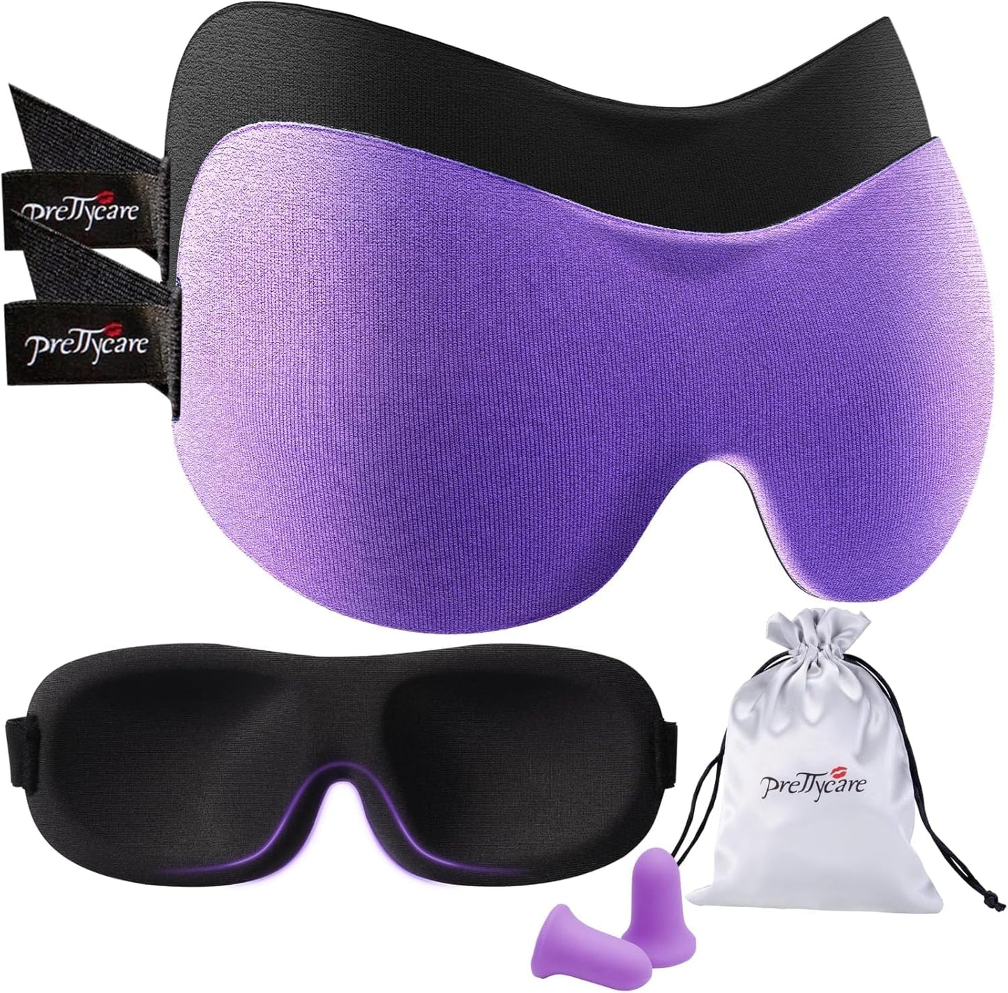 PrettyCare 3D Sleep Mask 2 Pack,Eye Mask for Side Sleeper 3D Contoured Sleeping Mask Blackout Out for Men- Blindfold Airplane with Ear Plugs, Night Masks with Travel Bag (Black&Blue)