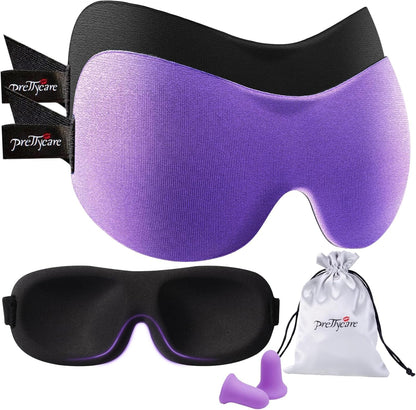 PrettyCare 3D Sleep Mask 2 Pack,Eye Mask for Side Sleeper 3D Contoured Sleeping Mask Blackout Out for Men- Blindfold Airplane with Ear Plugs, Night Masks with Travel Bag (Black&Blue)