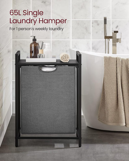 VASAGLE Laundry Hamper, Laundry Basket Sorter with 3 Pull-Out and Removable Bags, Shelf, Metal Frame, 3 x 10.6 Gallons (40 L), 36.4 x 13 x 28.4 Inches, Cappuccino Beige and Natural Beige UBLH301LH01