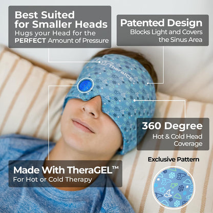 TheraICE Migraine Relief Cap, Headache Ice Pack for Tension Headache Relief | Cold Compress Eye Mask for Sinus Pressure, 360 Degree Compression Head Wrap, Hangover & Stress Relief