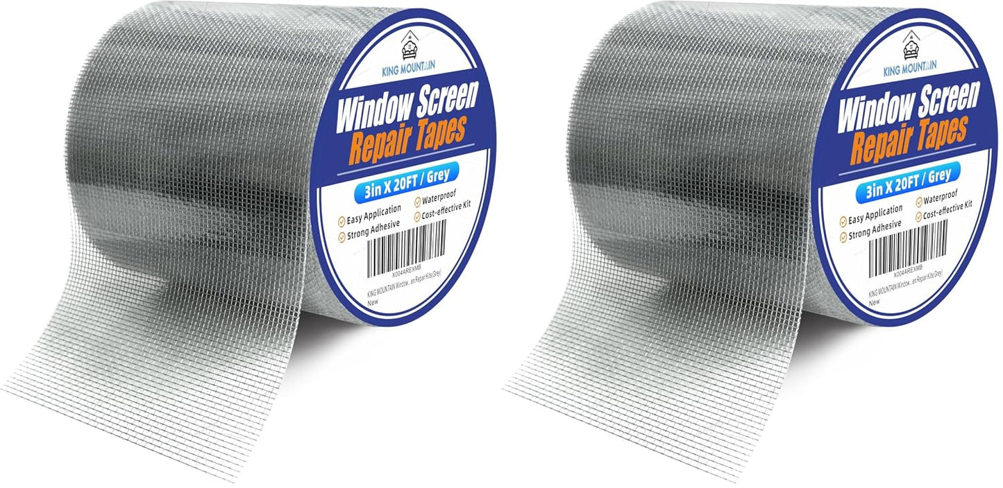KING MOUNTAIN Grey Window Screen Repair Tape,3inX20FT Heavy Duty Screen Repair Kit for Window Screen and Screen Door Tears Holes,Strong Adhesive & Waterproof Window Screen Patch
