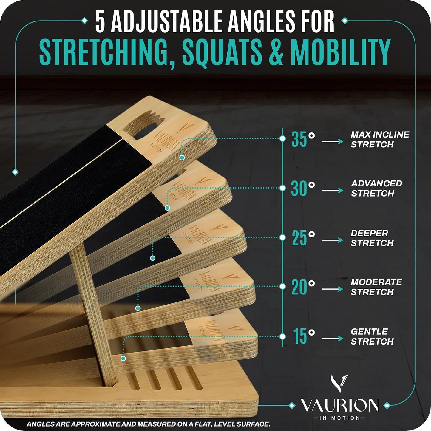 Portable Wood Slant Board, Adjustable Squat Wedge, Calf Stretch | Foldable wood slant board, 5 adjustable angles (20-40°); calf stretch, squat wedge, heel-elevated squats, ankle mobility
