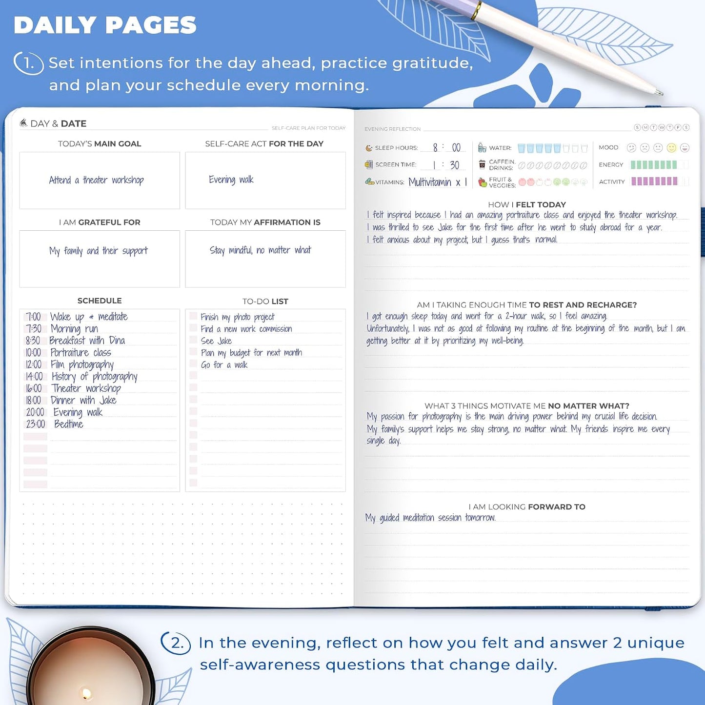 Clever Fox Self-Care Journal for Women, Daily Planner 5.8x8.3 Aquamarine | 3-month mental health journal, habit tracker, wellness journaling supplies for women & teen girls, gratitude & mood log