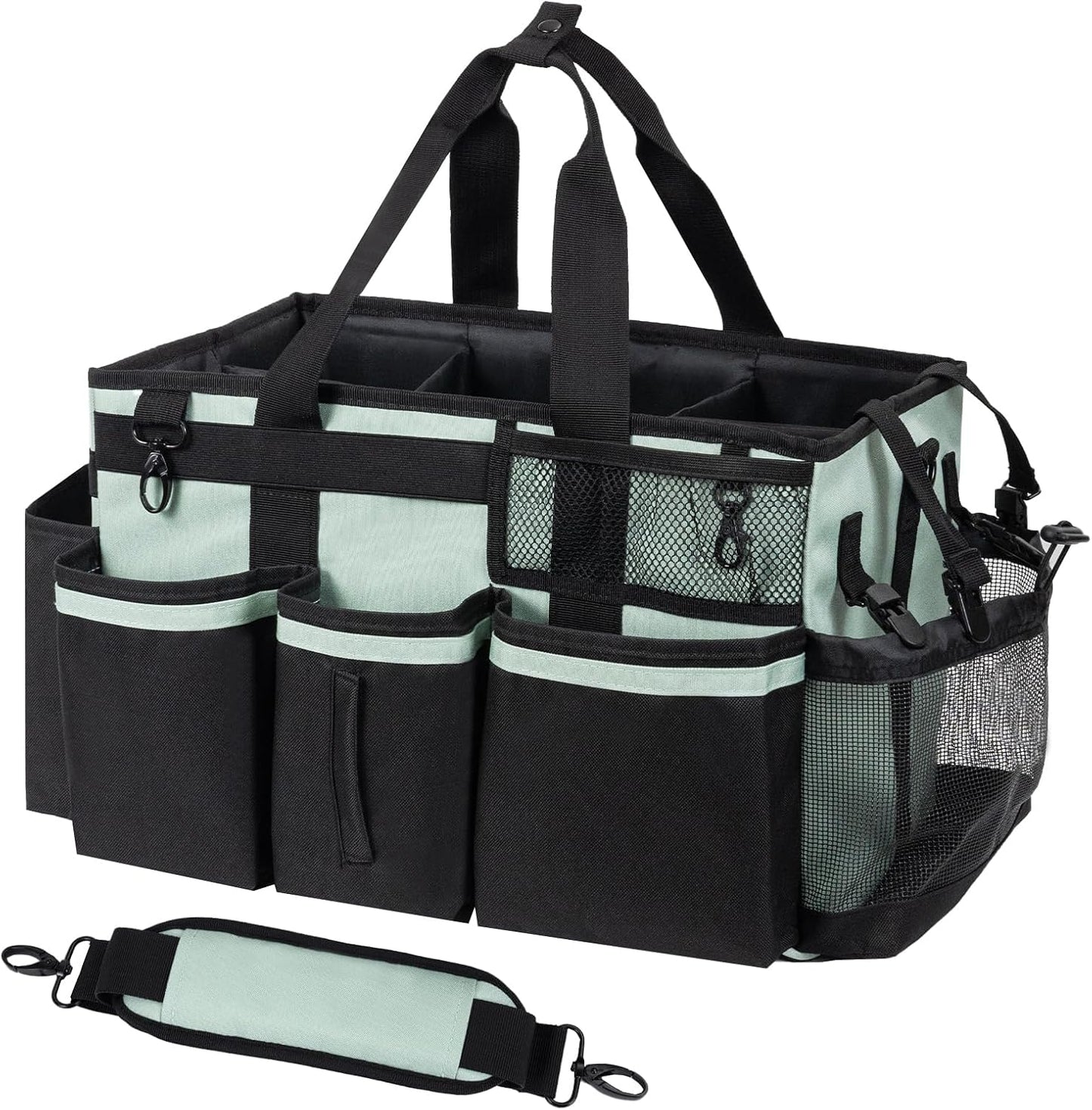 SCAVATA Wearable Cleaning Caddy, Cleaning Caddy Supplies Organizer with Handle & Shoulder Straps for Housekeepers, Under Sink & Car Cleaning Tool Organizers Bag with 4 Foldable Divider (NavyBlue)