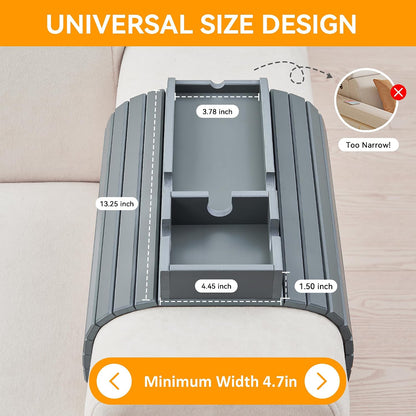 GEHE Bamboo Couch Cup Holder, Anti-Spill Sofa Arm Tray, Natural and Easy to Clean Couch Arm Cup Holder Armrest Tray Perfect for Cups, Beers, Snacks, Remote Control, Drinks