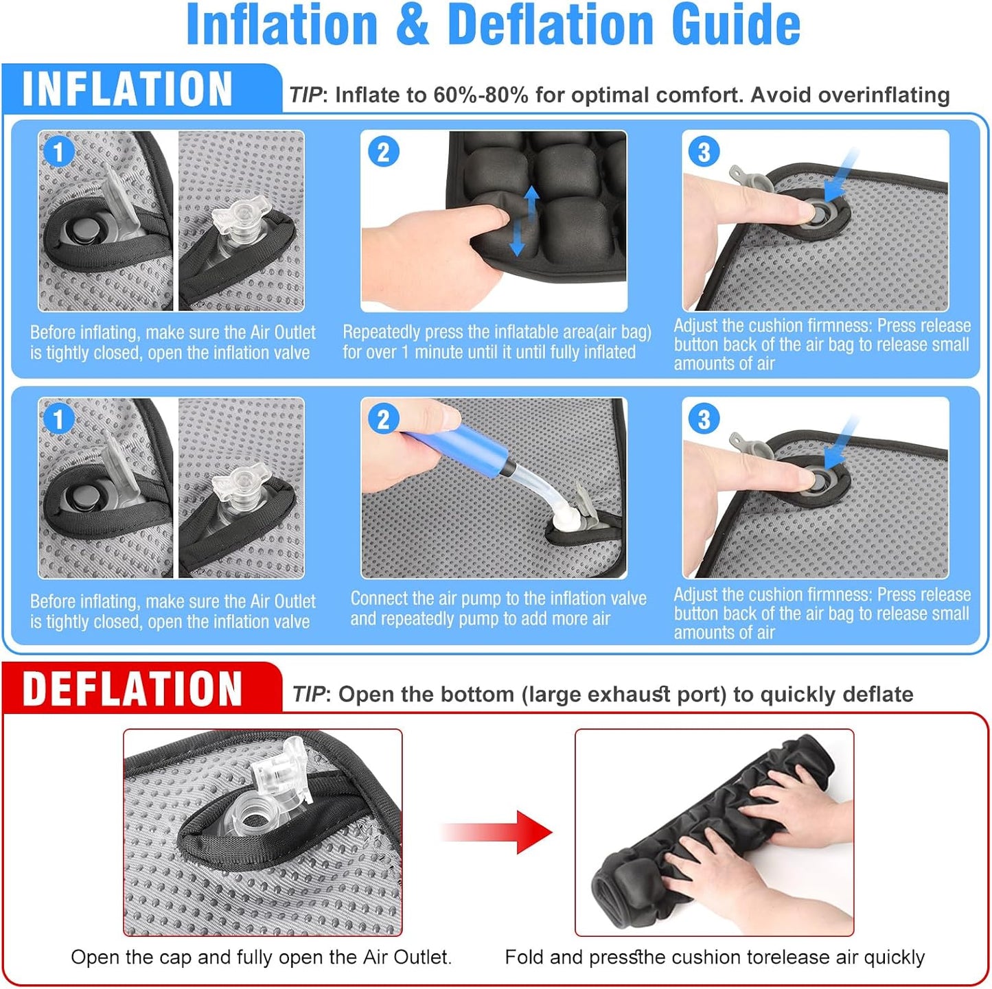Travel Seat Cushion for Airplane, 3D Inflatable Cushion Non-Skid | Adjustable Air Cushion for Coccyx Tailbone Pain Relief, For Airplane, Car Seat, Office Chair, Wheelchair, Stadium Use