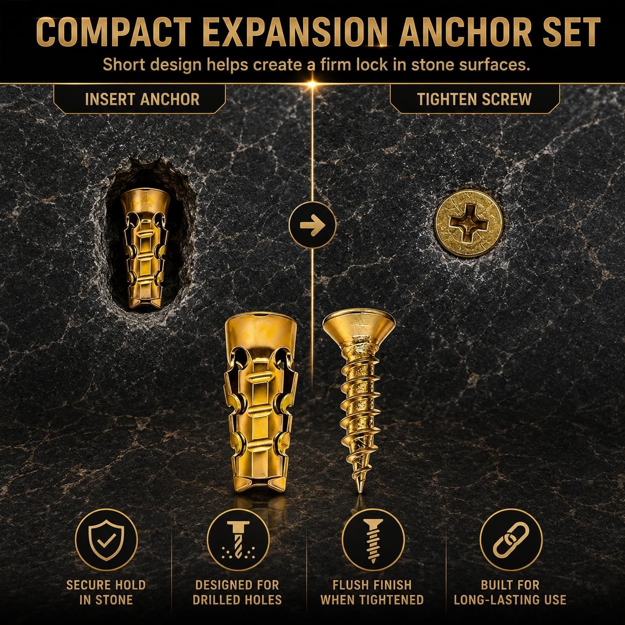 6×14mm Short Expansion Screw Set,Door Hinge Thread Repair Screws,Wall Anchors Screws Fit 6mm Holes for Tile Stone Wood Door,30PCS